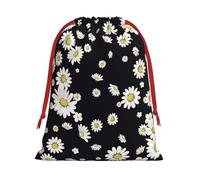 White Daisy Print Soft Drawstring Storage Bags, Flannel Gift Pouches Fashion Novelty Christmas Holiday Gifts Bags