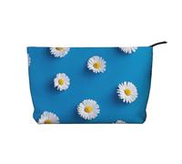 White Daisy Printed, Cosmetic Bag Corduroy Makeup Bag Portable Travel Toiletry Bag