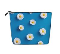 White Daisy Printed, Cosmetic Bag Imitation Linen Makeup Bag Portable Travel Toiletry Bag