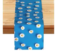 White Daisy Printed Kitchen Table Runner 13x72, Faux Linen Style Decor for Home Wedding Banquet Fireplace