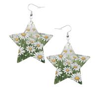 White Daisy Printed Leather Pierced Earring Set, 1 Pair Lightweight Bohemian Earrings Birthday Party Jewelry Gifts For Women