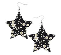 White Daisy Printed Leather Pierced Earring Set, 1 Pair Lightweight Bohemian Earrings Birthday Party Jewelry Gifts For Women