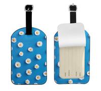 White Daisy Printed PU Leather Bag Tag, Personalized Baggage Label, Privacy Flap ID Shield, for Vacation
