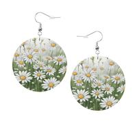 White Daisy Printed Round Earrings For Women, 1 Pair Lightweight Leather Pierced Earrings Set Trendy Jewelry Gifts For Women Girls