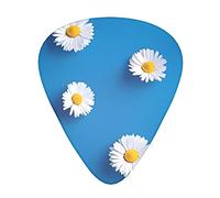 White Daisy Prints Guitar Plectrums 12 Pieces Set - Comfortable In The Hand With Smooth Edges Three Thicknesses To Match