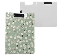White Daisy Sage Green Folded Clipboard Double Clips Pen Holder Clip Board with Hard Cover Clipboard Padfolio Stationery Organizer Supplies