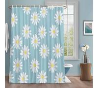 White Daisy Shower Curtain with 12 Hooks Flowers Blue Background Minimalist Modern Art Waterproof Fabric Shower Curtains Sets for Bathroom Bath Decorations, Machine Washable, 72"x84"