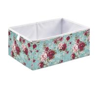 White Daisy Turquoise Cube Storage Boxes 40x27x17 cm Square Bins Collapsible Cube Box Organiser for Organising Clothes