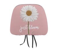 White Daisy with Words Just Bloom on Pink Printed Car Headrest Cover,2 Pieces, Elastic Comfort Head Rest Cover for Women Men, Universal Fits Most Cars Van SUV Truck, Car Interior Decor Accessories