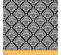 White Damask Flower Fabric by The Yard,Exotic Boho Baroque Floral Soft Flannel Polyester Fabric for Sewing Lover,Vintage Victorian European Crafting Supplies,Black and White 5 Yard,180" L x 59" W