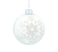 White Damask Glass Bauble with Glitter Snowflake Gisela Graham