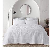 White Damask Quilt California Cal King Size Bedding Sets with 2 Pillow Shams, Oversized Boho Bedspread Lightweight Soft Farmhouse Vintage Coverlet Jacquard Pattern Bed Cover for All Season, 3 Pieces