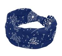 White Dandelion Blue Background Make a Wish Women's Wide Hairbands, Soft Turban Headband, Non Slip Head Wraps, Elastic Sweat Yoga Workout Headband Cross Knotted Hairwrap Bandana