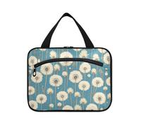 White Dandelion Flower Retro Vintage Victorian hanging up toiletry bag for women with hook, designer compact shaving bag for men for women travel hotel bolsa de maquillaje para mujer L, white