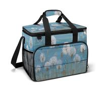 White Dandelions on Wooden Planks Camping Cooler Bag Insulated Beach Coolers Portable Leak Proof Bags with Shoulder Strap