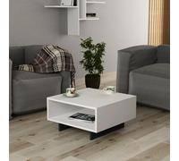 White-Dark Grey Modern Square Coffee Table With Storage Shelf
