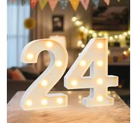 White Decorative LED Light Up Numbers, 8.8" Marquee Number Signs for 24th Birthday Party Anniversary Wedding Backdrop, Lighted Numbers Lights Battery Powered Home Bar Wall Table Decor (Number 24)