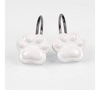 White Decorative Shower Curtain Hooks: Cute Lovely Funny Cat Dog Bear Animal Paw Print Shower Curtain Rings Hooks & Hangers for Kids Children Bathroom Décor - Set of 12