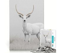 White Deer in Misty Field Jigsaw Puzzle 1000 Pieces Focus Building Toy Firm Fit Secure Assembly Holiday Indoor Entertainment Toy (38x26cm)