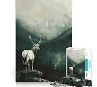 White Deer in Mountain Landscape Jigsaw Puzzles 1000 Piece for Adults Recall Fun Play Firm Fit Secure Assembly Family Fun Night Activity (50x75cm)