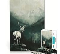 White Deer in Mountain Landscape Jigsaw Puzzles1000 Pieces Recall Skill Fun Professional Grade Cutting Thoughtful Gift for Mind Activity (38x26cm)