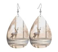 White deer in the jungle double-sided printed leather earrings int and shape of water drops, creative, light and novel, bright and vivid colors.