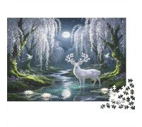 White Deer Moonlit Forest Jigsaw Puzzle for Adults 1000 Piece Jigsaw Puzzle Paper Relaxing Night Scene Family Fun Gift Home Decoration 70x50cm/1000pcs