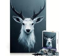 White Deer Portrait with Dark Antlers 1000 Piece Jigsaw Puzzles for Adults Teenagers Thought Training Mindful Leisure Uniform Cut Bday Surprise (50x75cm)