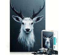 White Deer Portrait with Dark Antlers 1000 Piece Puzzle For Adults Mind Skill Play Laser Cut for Flawless Fit Rewarding Activity for Rainy Days (38x26cm)