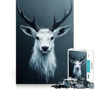 White Deer Portrait with Dark Antlers 1000 Piece Teenager Puzzles Mental Focus Game Precision Cut Smooth Edges Christmas Stocking Stuffer Game (50x75cm)