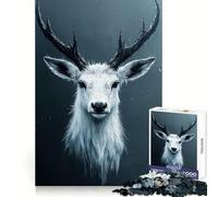 White Deer Portrait with Dark Antlers for Adults 1000 Piece Puzzle Think Training Serene Escape Defined Edges Creative Gift (38x52cm)
