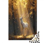 White Deer Stands in A Golden Forest Jigsaw Puzzles for Adults And Kids. 1000 Pieces Sunlight And Fallen Leaves Whimsical Challenge Toy Educational Game Home Decor 70x50cm/1000pcs