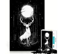 White Deer Under The Full Moon 1000-piece Jigsaw Puzzles Brain Focus Game Expert Cutting Craftsmanship Fascinating Hobby for Idle Moments (38x52cm)