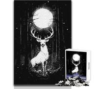 White Deer Under The Full Moon 1000-piece Jigsaw Puzzles Mindful Learning Fun Game Unique Gift for Joyful Celebrations Size 38x52cm