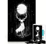 White Deer Under The Full Moon Jigsaw for Adults 1000 Pieces Brain Memory Game Laser Cut for Flawless Fit Unique Gift for Stress Relief (38x26cm)