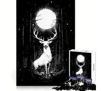 White Deer Under The Full Moon Jigsaw Puzzle 1000 Piece Think Training Casual Enjoyment Defined Edges Bday Surprise (38x52cm)