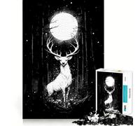White Deer Under The Full Moon Jigsaw Puzzles 1000 Pieces Focus Boost Fun Laser Cut for Flawless Fit Bonding Activity for Loved Ones (50x75cm)