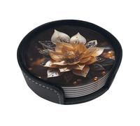 White delicate lotus flower 6-Piece Coaster Set for Home Decor and Desktop Protection, Suitable for Various Cups and Coffee Mugs.