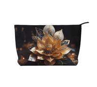 White Delicate Lotus Flower Printed Corduroy Cosmetic Bag, Large Capacity Waterproof Travel toiletries Storage Bag