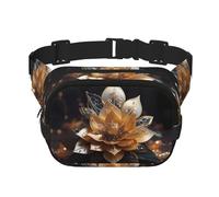 White delicate lotus flower Square Double Layer Waist Bag Belt - Unisex Everywhere Fanny Pack Purse for Running, Travel, Hiking, Fitness, Black, One Size