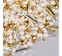 White Deluxe Gold Sprinkles for Cake Decorating 7ounce - Gold Sugar Pearl Metallic Sprinkles for Cupcake Toppers, Ice Cream, Candy, Cookie Decorations - Jimmies, Confetti for Wedding Party