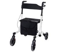 White Deluxe Ultra Lightweight Aluminium 4 Wheeled Rollator Foldable Walking Aid