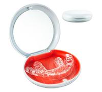 White Dental Retainer Container Case with Mirror, Slim Night Guard Case Orthodontic Retainer Box Holder Magnetic for Braces, Bleaching Trays, Dentures