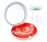 White Dental Retainer Container Case with Mirror, Slim Night Guard Case Orthodontic Retainer Box Holder Kit Magnetic with Removal Tool, Chewies and Brush