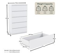 (White) Denver 5 Drawer Chest Garment Storage Bedroom Unit