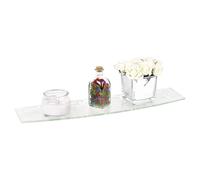 (White Design) Large Bowed Floating Glass Wall Shelves Damask Floral Design w/ Clip Supports