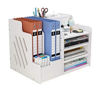 White Desktop Organizer, Multipurpose Desk Document File Tray Organizer Storage Display Shelf Rack for Home Office School(PB07)