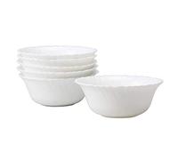 White Dessert Bowls 6-Piece 12cm Round Breakfast Cereal Oatmeal Bowls Set of 6 White Dessert Soup Salad Bowls Opal Glass Microwave Safe Dishwasher Safe Heat Break Shock Resistant