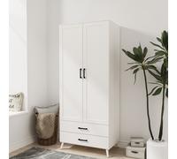 (White) DEVON 180cm Modern Wardrobe 2 Door 2 Drawer Bedroom Storage with Hanging Rail