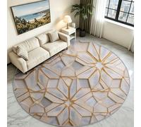 White Diamond Check Round Rug 180 cm, Geometric Washable Hallway Carpet | Low Profile Anti-Skid Circle Runner, Graphic Tile Pattern Floor Mat for Entryway, Kitchen & High Traffic Corridor